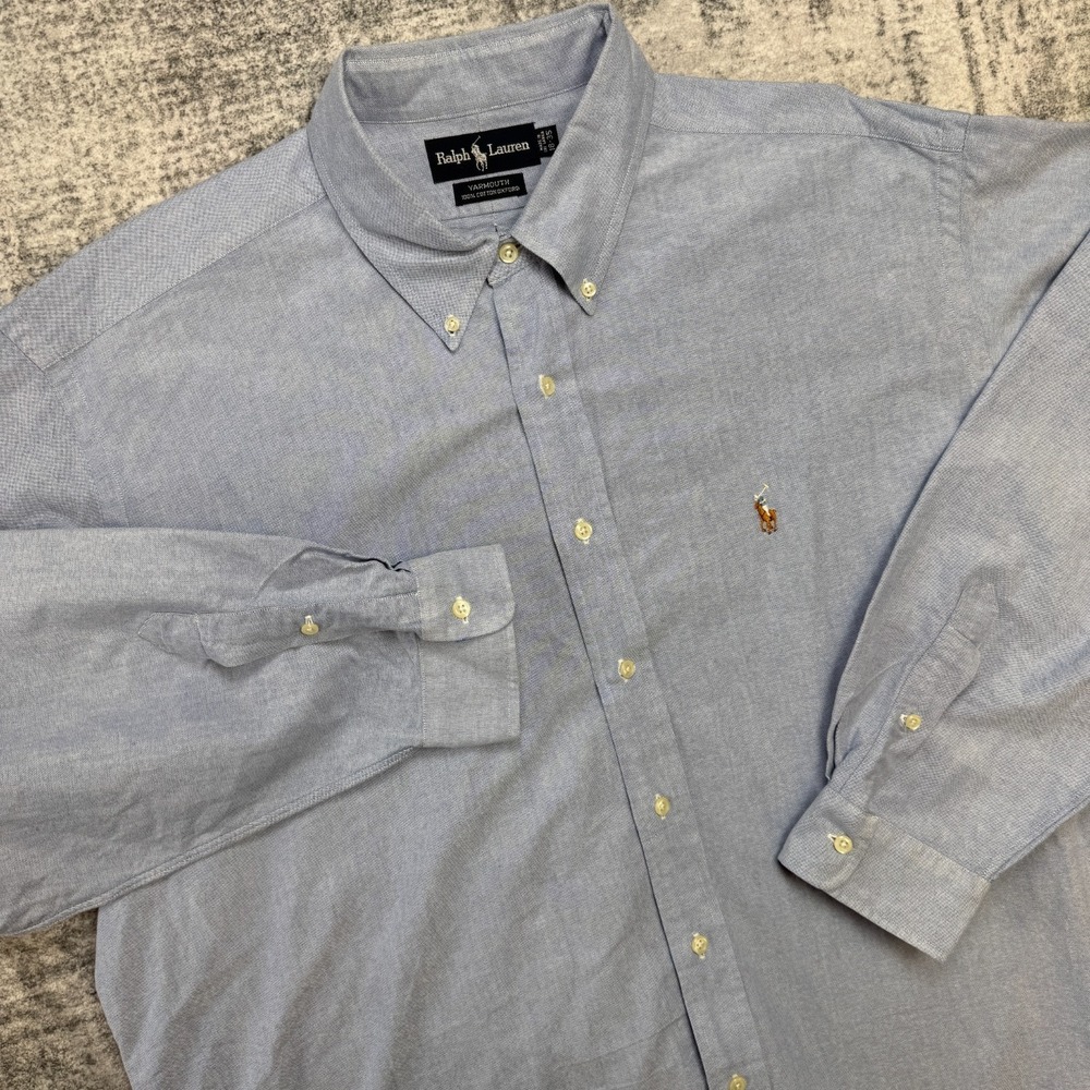 VTG Polo Ralph Lauren Shirt Mens 18-35 3XL Blue Yarmouth Oxford Cotton OCBD Pony